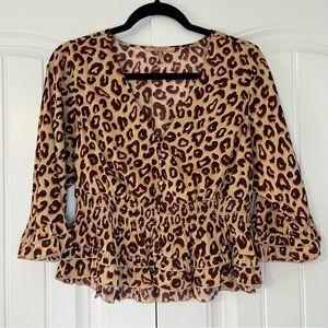 Scotch and Soda Aloha Hula Top Size Small Leopard Blouse Peplum
